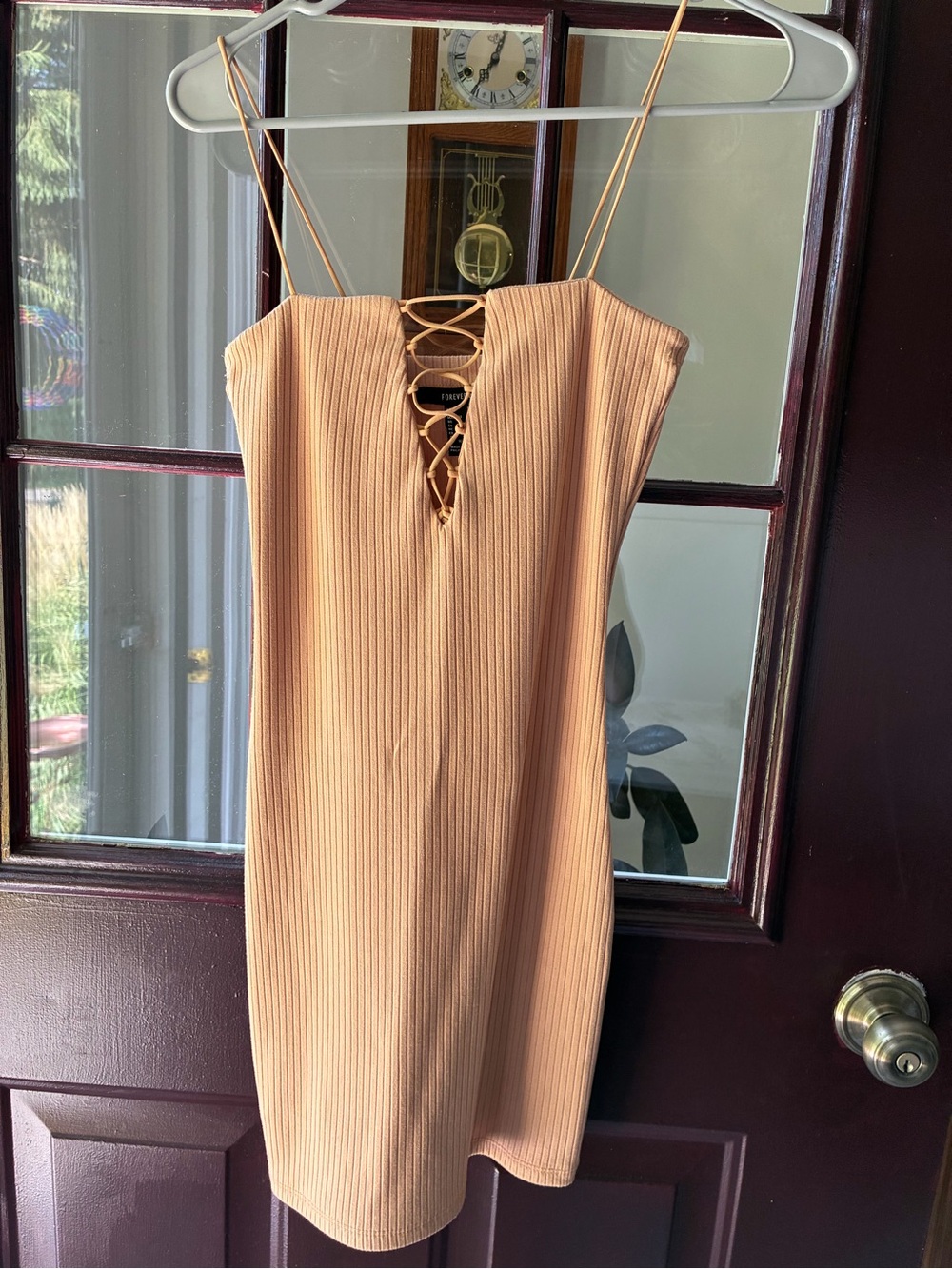 Forever 21 Ribbed Lace-Up Spaghetti Strap Mini Dress